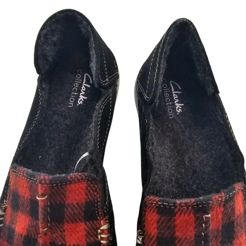 Clarks Mens 9.5 Gorwin Step Sneakers in Black Suede Buffalo Plaid NWOT